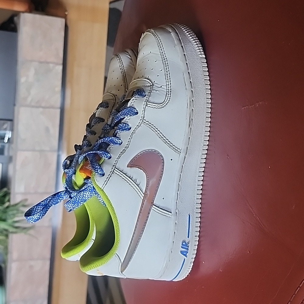 Nike: Air Force 1 LV8, White/Multi Color/Medium Blue, Youth 5